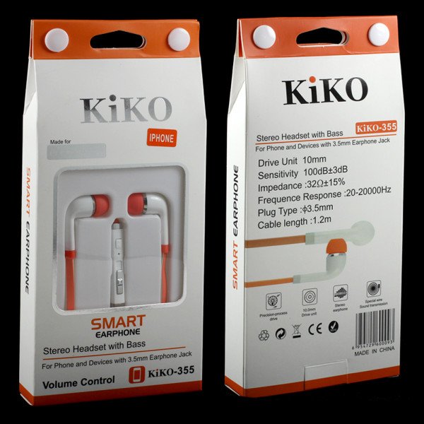 Wholesale KIK 355 Stereo Earphone Headset with Mic and Volume Control (Orange)